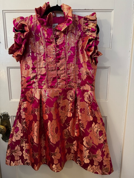 Sue Sartor Dresses & Skirts - Sue Sartor Fairfield Mini Dress Hot Pink Gold Brocade Size Small NWOT